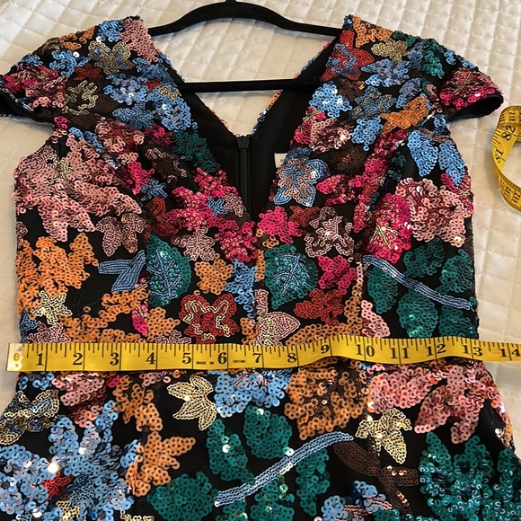 Dress The Population Sequin Mini Dress Floral Short Sleeve Small S New NWT V - Picture 8 of 15